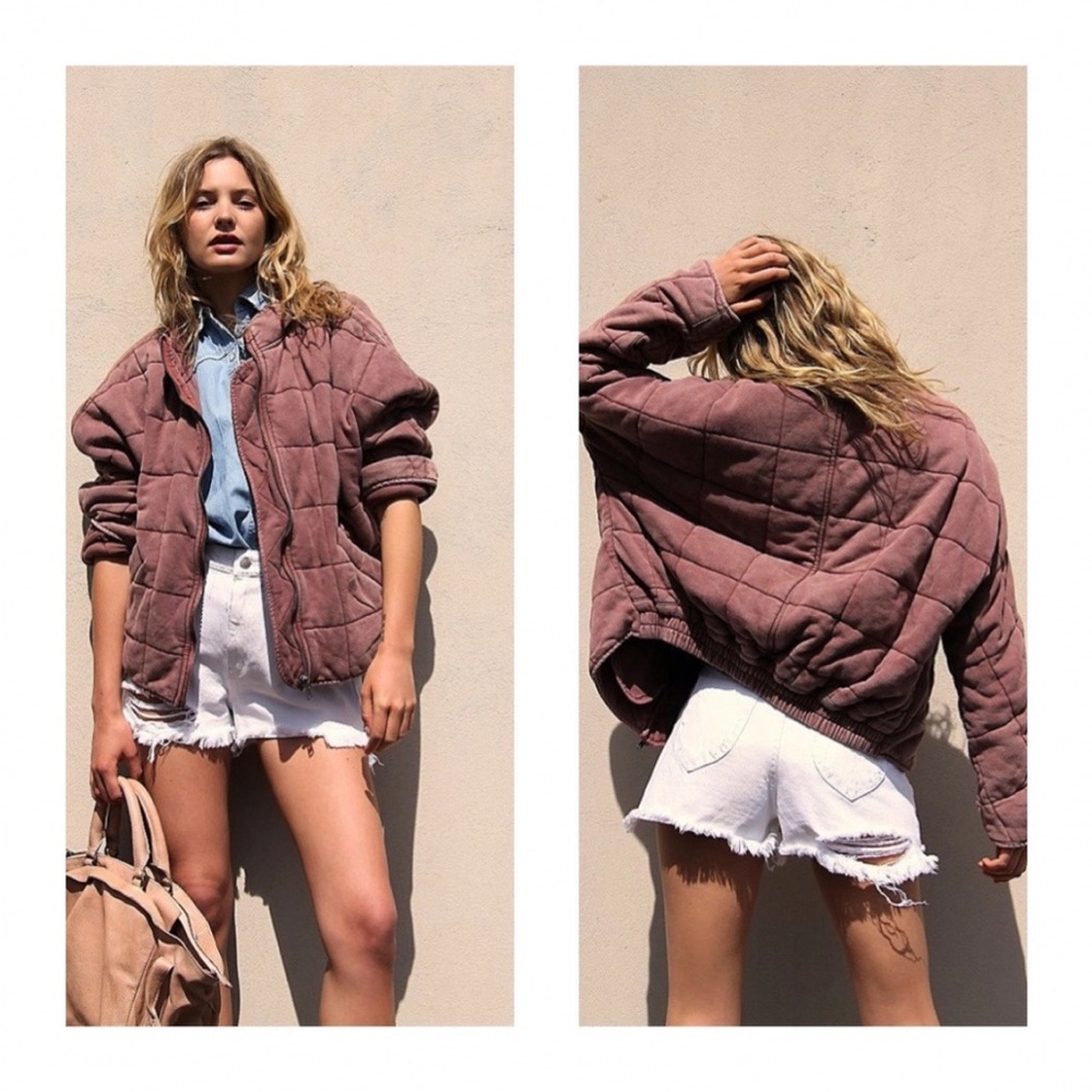 Free People Quilted Bomber Jacket in Dusty Rose